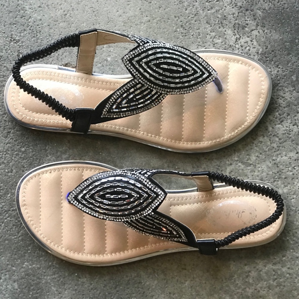 Italina Art Deco Black & Silver Classy‎ Rhinestone Embellished Sandal - Picture 2 of 12